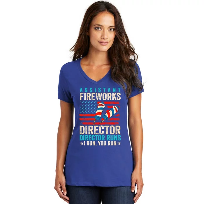 Assistant Fireworks Director If I Run You Run 4th Of July Gift Women's V-Neck T-Shirt