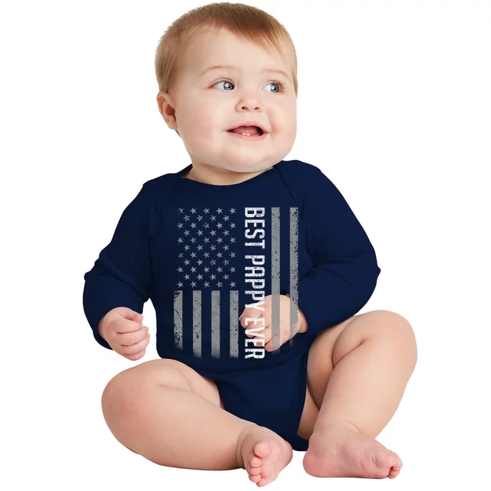 American Flag Dad Gift For Fathers Day Best Pappy Ever Baby Long Sleeve Bodysuit