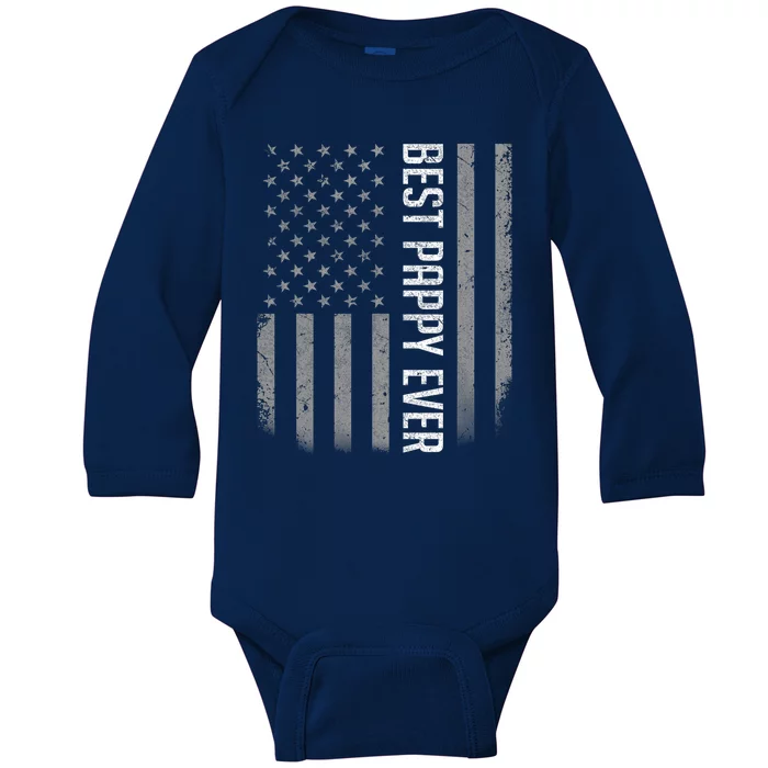 American Flag Dad Gift For Fathers Day Best Pappy Ever Baby Long Sleeve Bodysuit