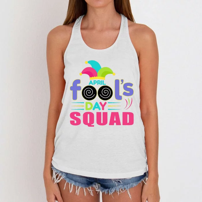 April Fools Day Squad Jester Hat Prank April 1 Women's Knotted Racerback Tank