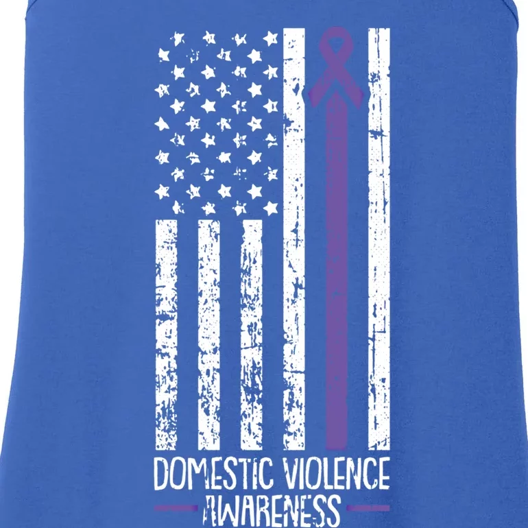 American Flag Domestic Violence Awareness Cool Purple Ribbon Gift Ladies Essential Tank