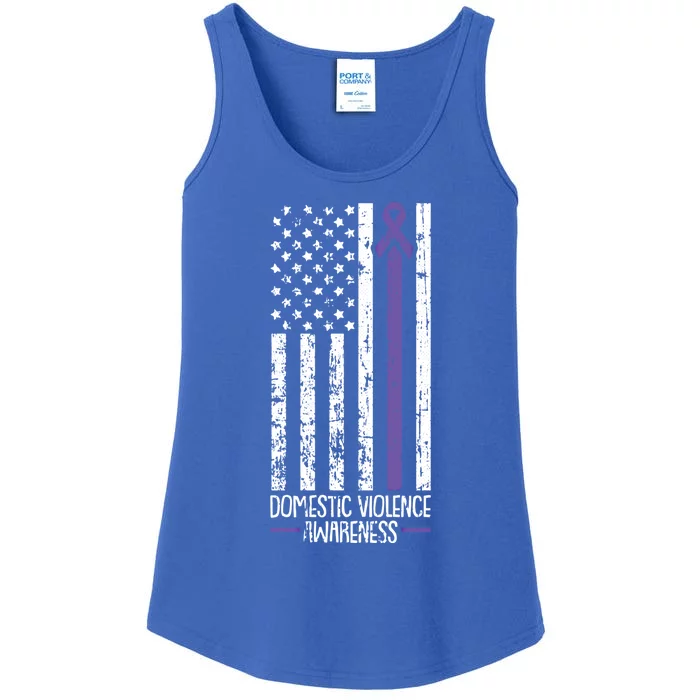 American Flag Domestic Violence Awareness Cool Purple Ribbon Gift Ladies Essential Tank