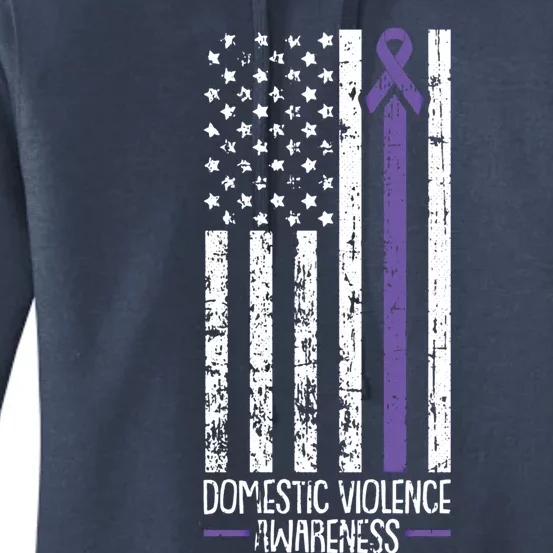 American Flag Domestic Violence Awareness Cool Purple Ribbon Gift Women's Pullover Hoodie