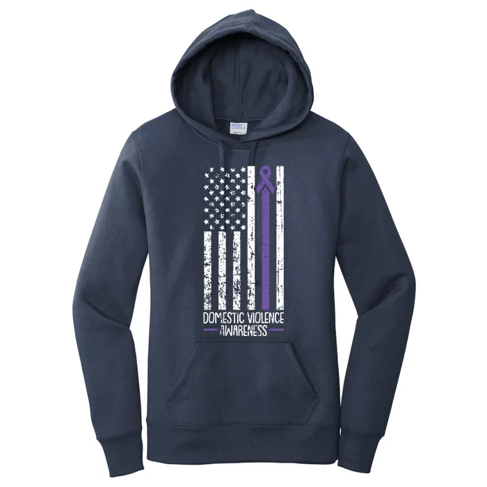 American Flag Domestic Violence Awareness Cool Purple Ribbon Gift Women's Pullover Hoodie