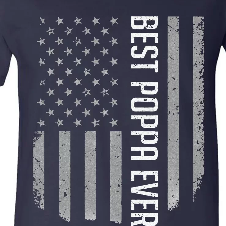 American Flag Dad Gift For Fathers Day Best Poppa Ever V-Neck T-Shirt