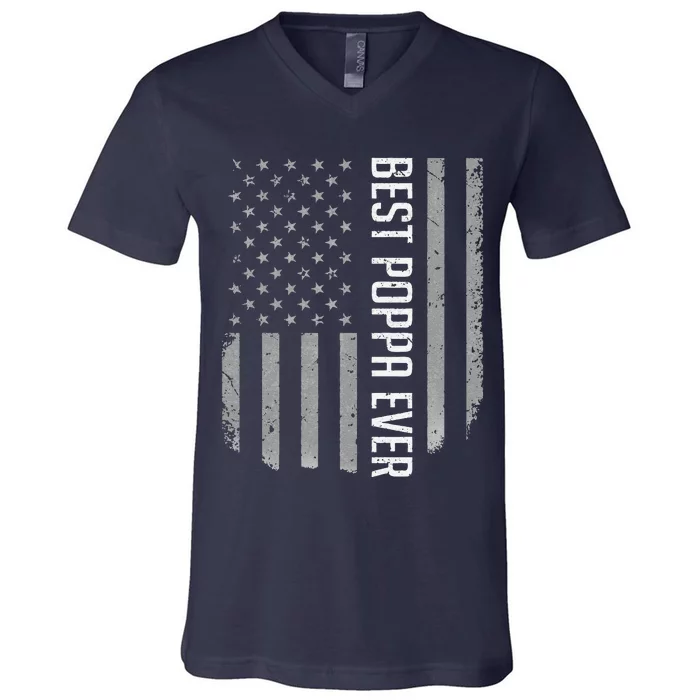 American Flag Dad Gift For Fathers Day Best Poppa Ever V-Neck T-Shirt