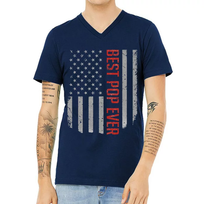 American Flag Dad Gifts For Fathers Day Best Pop Ever V-Neck T-Shirt