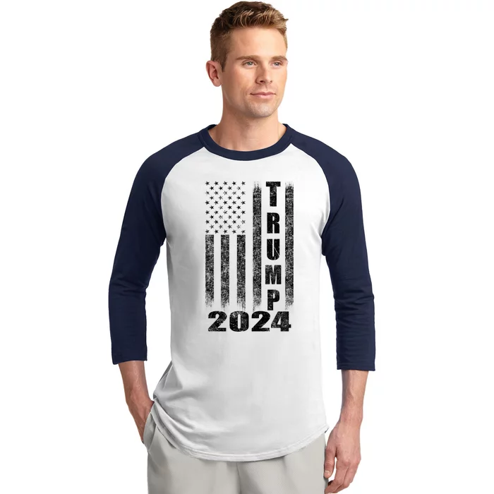 American Flag Design Trump 2024 Baseball Sleeve Shirt