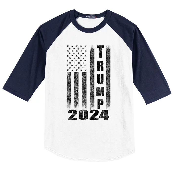 American Flag Design Trump 2024 Baseball Sleeve Shirt