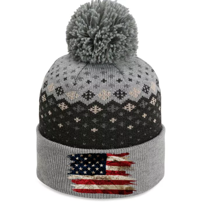 American Flag Distressed The Baniff Cuffed Pom Beanie