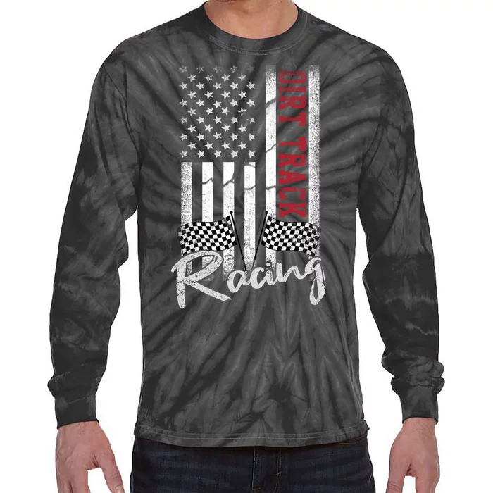 American Flag Dirt Track Racing Car Bike Driver Racer Gift Tie-Dye Long Sleeve Shirt