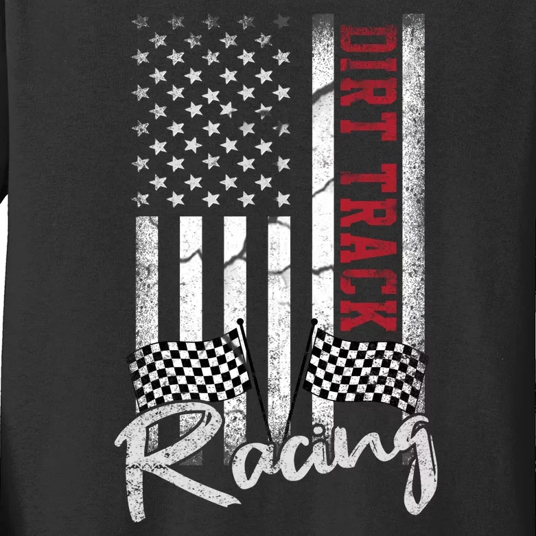 American Flag Dirt Track Racing Car Bike Driver Racer Gift Kids Long Sleeve Shirt