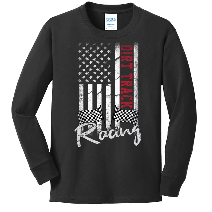 American Flag Dirt Track Racing Car Bike Driver Racer Gift Kids Long Sleeve Shirt