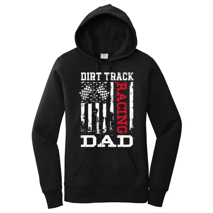 American Flag Dirt Track Racing Dad Race Flag Design Women's Pullover Hoodie