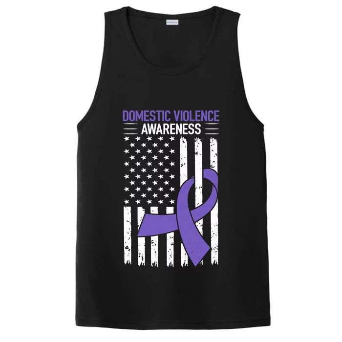 American Flag Domestic Violence Awareness Cool Purple Ribbon Performance Tank