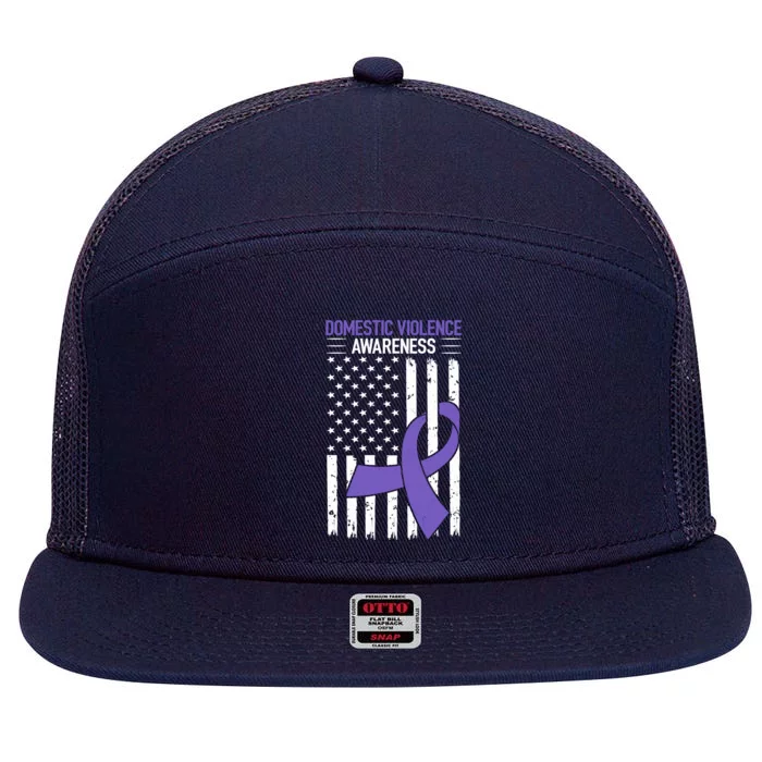 American Flag Domestic Violence Awareness Cool Purple Ribbon 7 Panel Mesh Trucker Snapback Hat