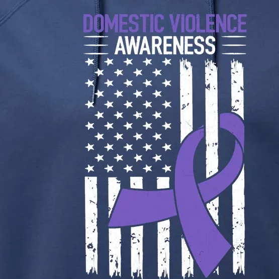 American Flag Domestic Violence Awareness Cool Purple Ribbon Performance Fleece Hoodie