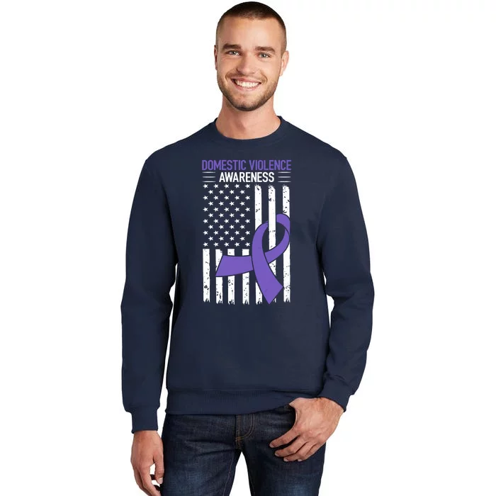 American Flag Domestic Violence Awareness Cool Purple Ribbon Sweatshirt