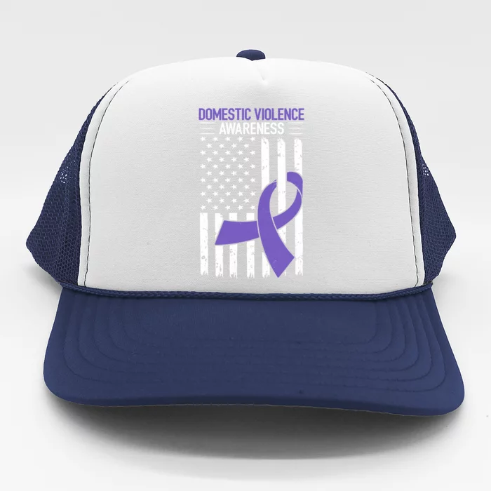 American Flag Domestic Violence Awareness Cool Purple Ribbon Trucker Hat