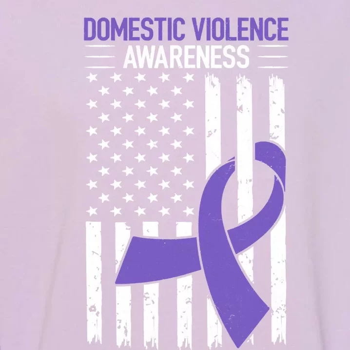 American Flag Domestic Violence Awareness Cool Purple Ribbon Garment-Dyed Sweatshirt