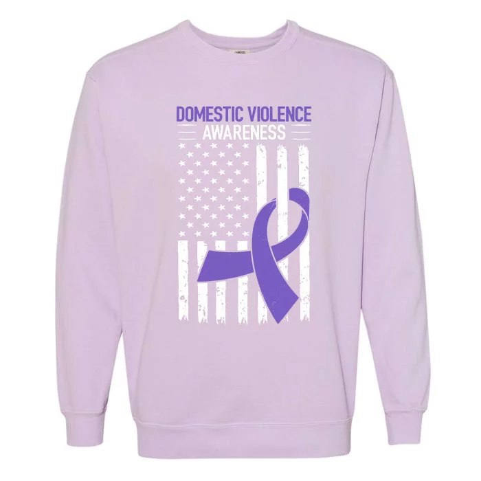 American Flag Domestic Violence Awareness Cool Purple Ribbon Garment-Dyed Sweatshirt