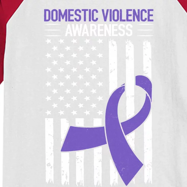 American Flag Domestic Violence Awareness Cool Purple Ribbon Kids Colorblock Raglan Jersey