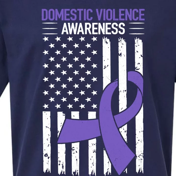 American Flag Domestic Violence Awareness Cool Purple Ribbon Sueded Cloud Jersey T-Shirt