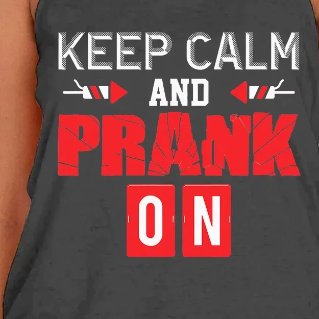 April Fools Day Keep Calm and Prank On Women's Knotted Racerback Tank