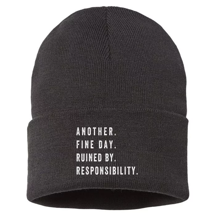 Another Fine Day Ruined By Responsibility Funny Sustainable Knit Beanie