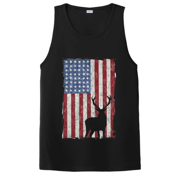 American Flag Deer Hunting Distressed USA Performance Tank