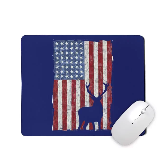 American Flag Deer Hunting Distressed USA Mousepad