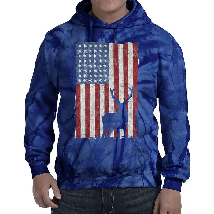 American Flag Deer Hunting Distressed USA Tie Dye Hoodie