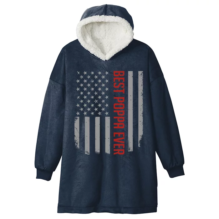 American Flag Dad Gift For Fathers Day Best Poppa Ever Hooded Wearable Blanket