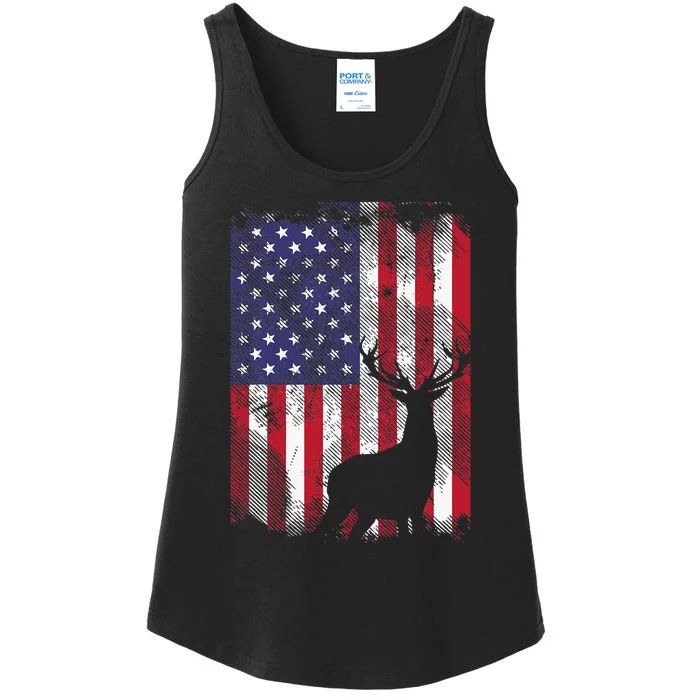 American Flag Deer Elk Hunting USA Patriotic Hunter Gift Ladies Essential Tank