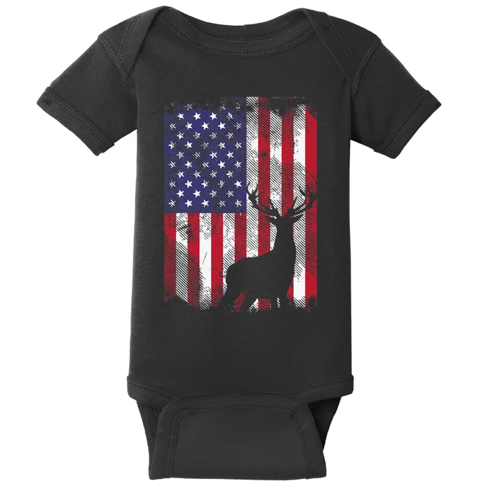 American Flag Deer Elk Hunting USA Patriotic Hunter Gift Baby Bodysuit