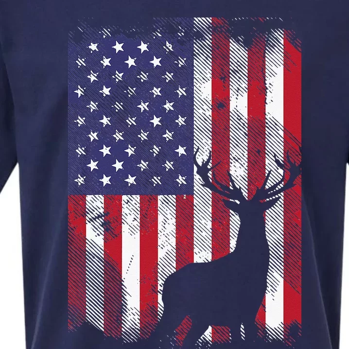 American Flag Deer Elk Hunting USA Patriotic Hunter Gift Sueded Cloud Jersey T-Shirt