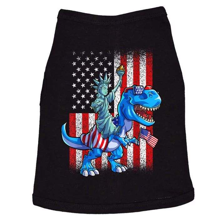 American Flag Dino Statue Of Liberty 4th Of July Gift Doggie Tank