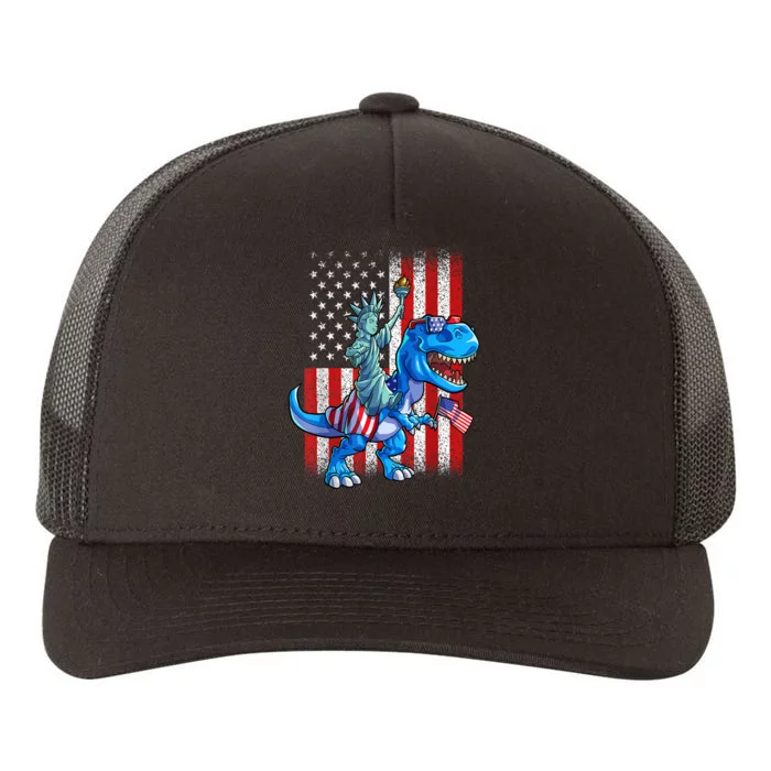 American Flag Dino Statue Of Liberty 4th Of July Gift Yupoong Adult 5-Panel Trucker Hat