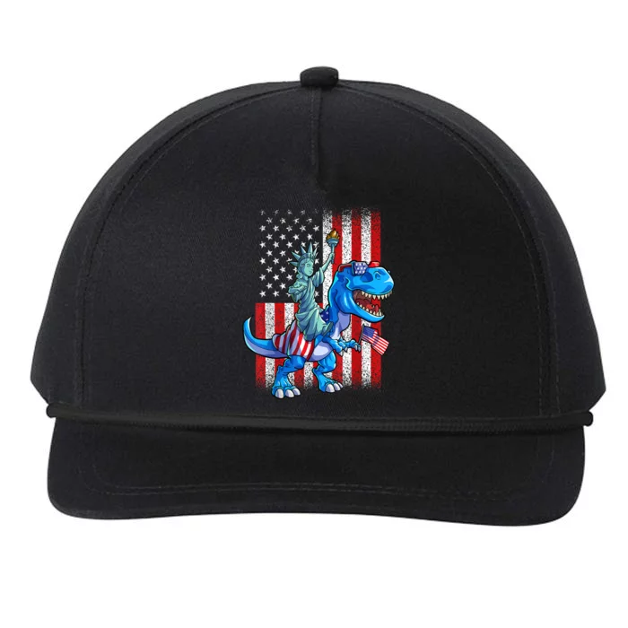 American Flag Dino Statue Of Liberty 4th Of July Gift Snapback Five-Panel Rope Hat