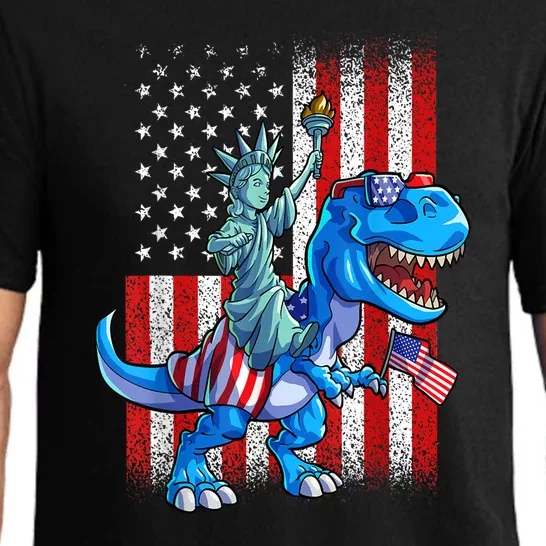 American Flag Dino Statue Of Liberty 4th Of July Gift Pajama Set