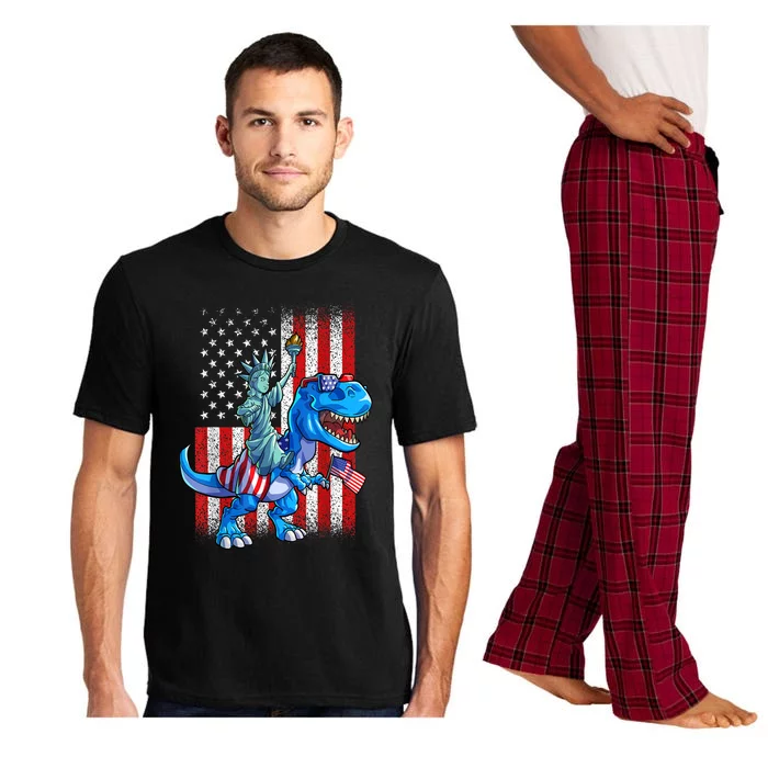 American Flag Dino Statue Of Liberty 4th Of July Gift Pajama Set