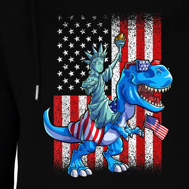 American Flag Dino Statue Of Liberty 4th Of July Gift Womens Funnel Neck Pullover Hood