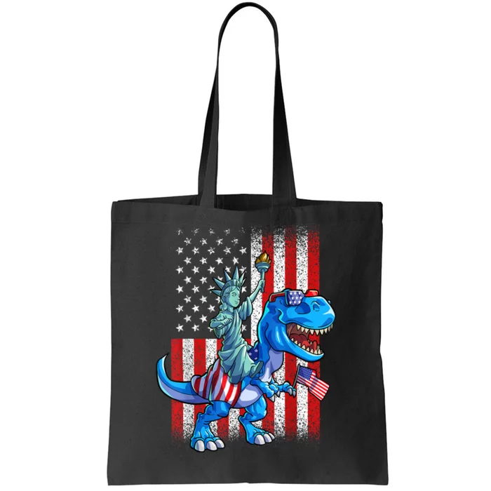 American Flag Dino Statue Of Liberty 4th Of July Gift Tote Bag