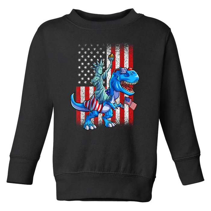 American Flag Dino Statue Of Liberty 4th Of July Gift Toddler Sweatshirt