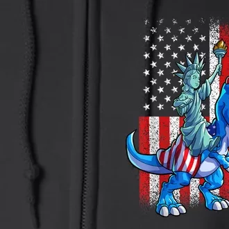 American Flag Dino Statue Of Liberty 4th Of July Gift Full Zip Hoodie