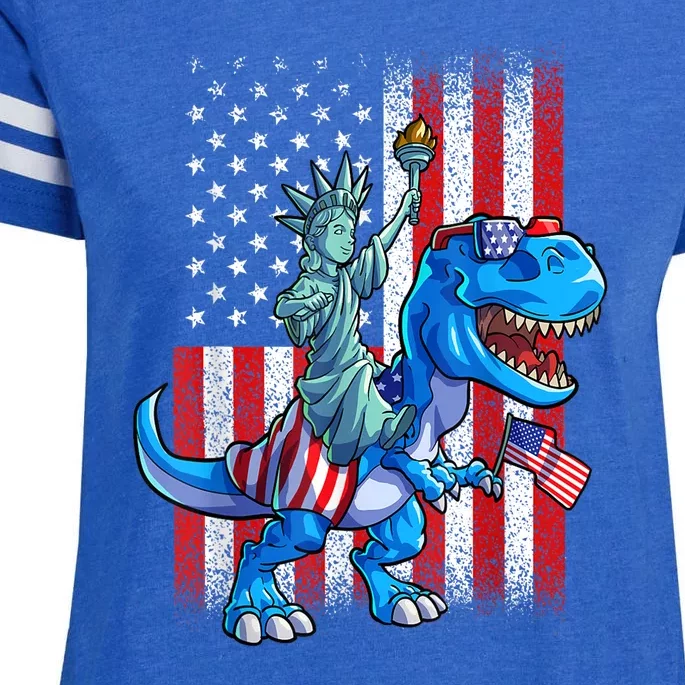 American Flag Dino Statue Of Liberty 4th Of July Gift Enza Ladies Jersey Football T-Shirt