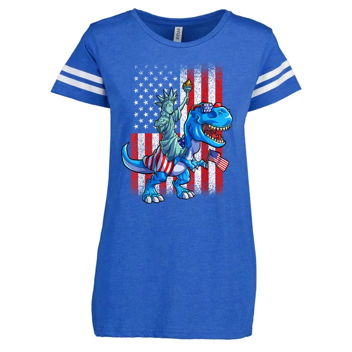 American Flag Dino Statue Of Liberty 4th Of July Gift Enza Ladies Jersey Football T-Shirt