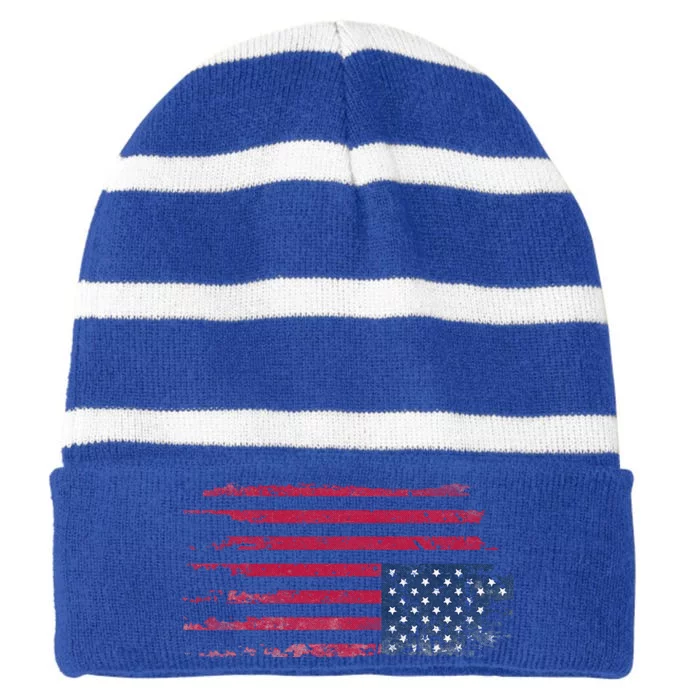 American Flag Distress Upside Down Patriotic Striped Beanie with Solid Band