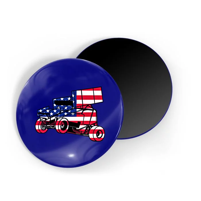 American Flag Dirt Sprint Car Red White Blue Usa Racing Gift Magnet