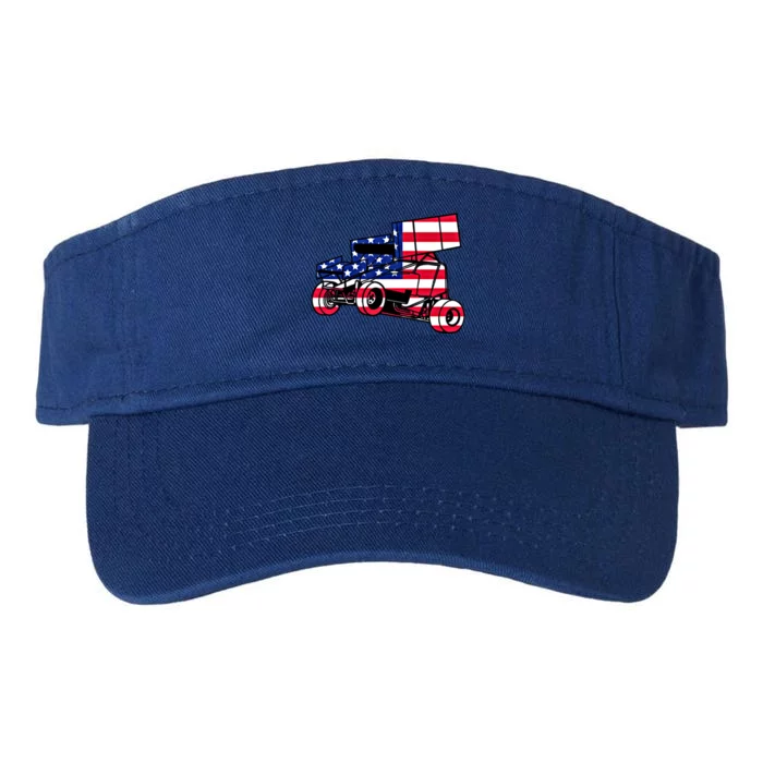 American Flag Dirt Sprint Car Red White Blue Usa Racing Gift Valucap Bio-Washed Visor